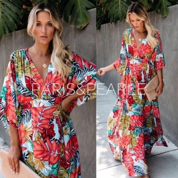Paris&Pearle Dresses & Skirts - Tropical Sunset Bright Palm Print Maxi Dress